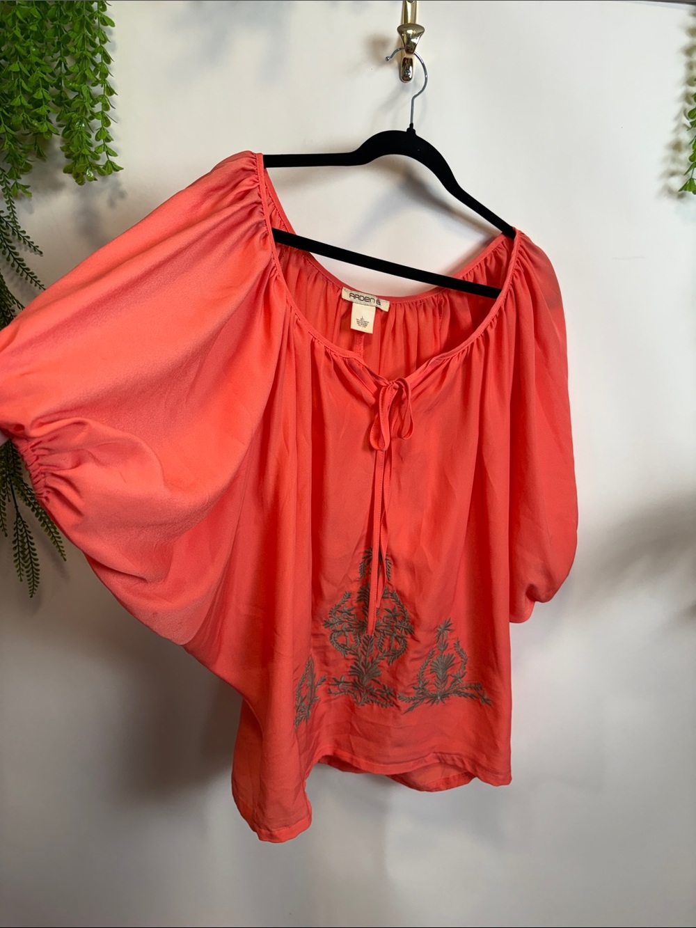 Arden B Coral Drawstring Peasant Blouse